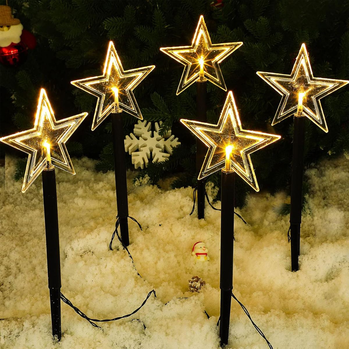 Outdoor Solar Power Xmas Lights - 5Pcs 크리스마스 통로 조명 방수 눈송이/크리스마스
