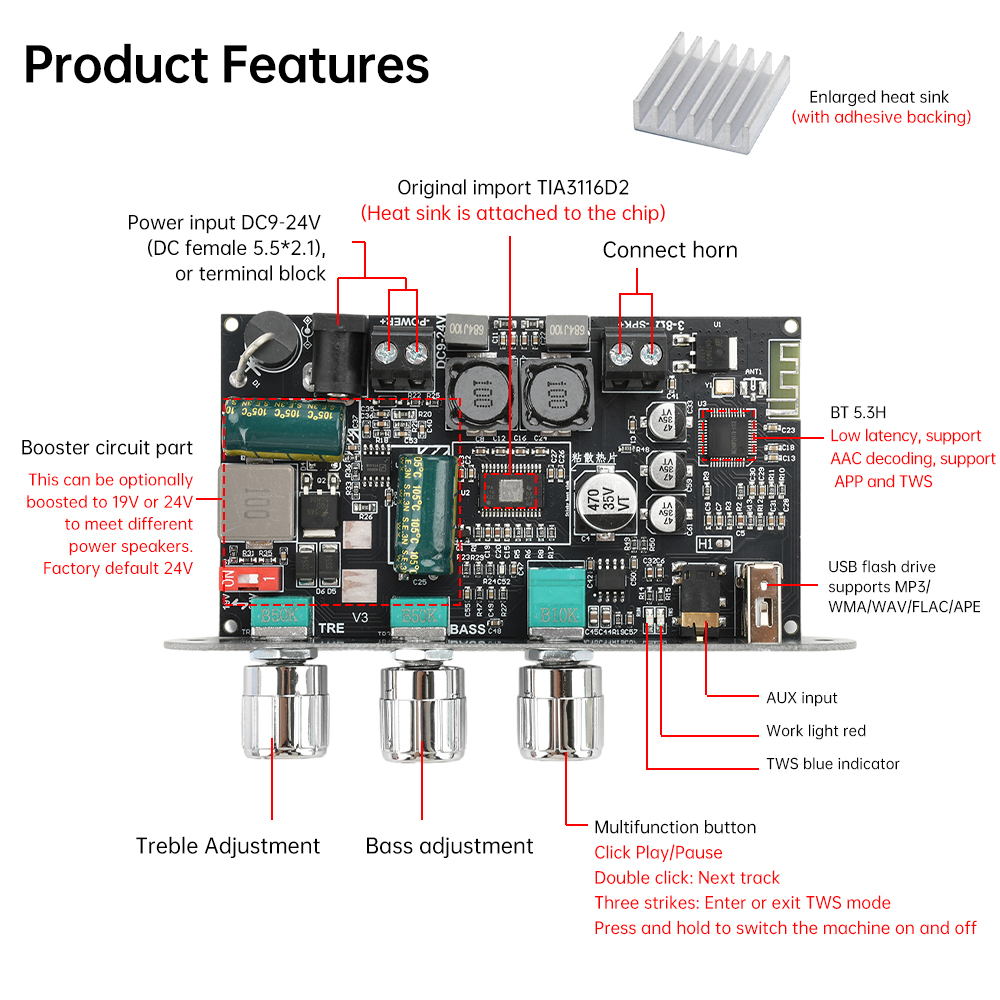 100W 모노 블루투스 5.3 앰프 보드 TPA3116 - Outdoor Power Supply 12V 리뷰 및 가격